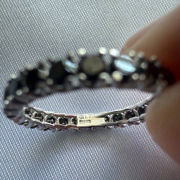 1.70CT Black Diamond Eternity Band 18K White Gold Natural Diamonds Stacking Ring - Picture 4 of 9